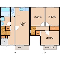 大和西大寺駅 徒歩15分 1-2階の物件間取画像